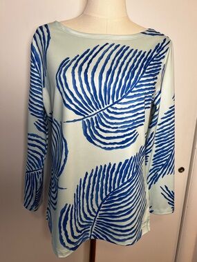 Vineyard Vines Light Blue Palm-Print Long-Sleeve Top